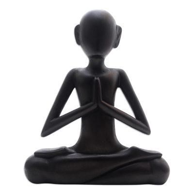 Sukhasana,'Black Suar Wood Yoga Statuette from Bali'