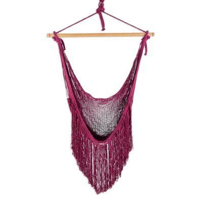 Sea Breezes in Bordeaux,'Burgundy Fringed Cotton Rope Mayan Hammock Swing from Mexico'
