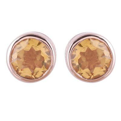 Sparkling World,'22k Rose Gold Plated Faceted Citrine Stud Earrings'