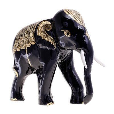 Elephant Treasure,'Hand-Painted Lacquerware Elephant Sculpture'