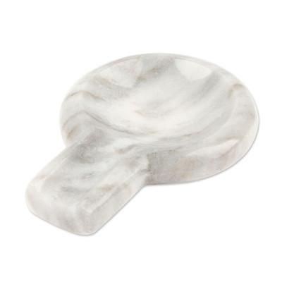 Convenient Marble,'Pale Grey Marble Spoon Rest Crafted in Mexico'