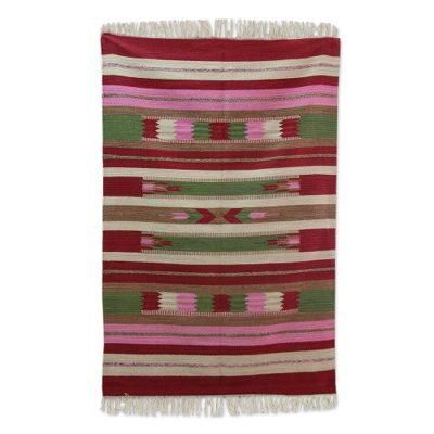 Wool rug, 'Rose Energy' (4x6)