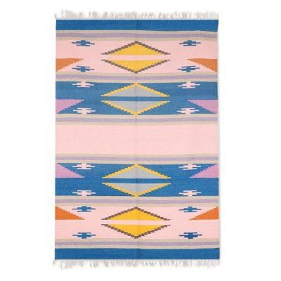 Cute Fusion,'Handwoven Geometric Wool Area Rug from India (4x6)'