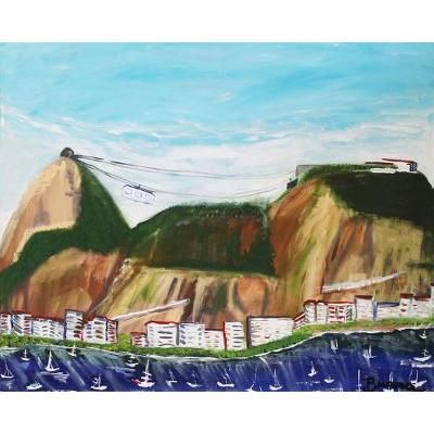 Sugarloaf Hill,'Landscape Naif Painting'