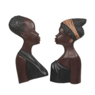 Loving Couple,'Wood wall adornments (Pair)'