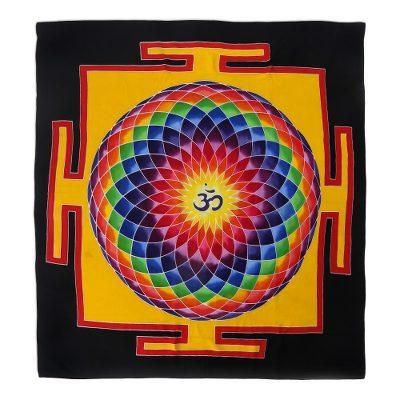 'Om-Themed Batik Rayon Wall Hanging in Yellow from Bali'
