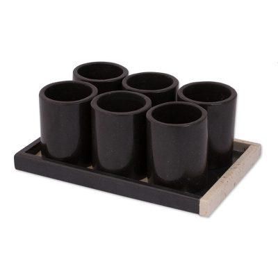 Fascinating Modernity,'Black Marble Tequila Glasses from Mexico (Set of 6)'