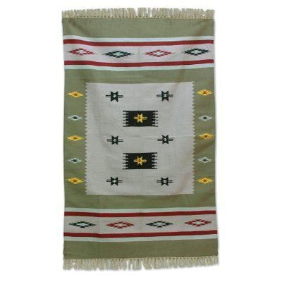 Spring Allure,'Hand Woven Geometric Wool Area Rug (4x6) from India'