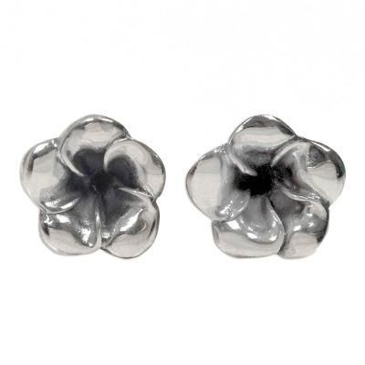 Sterling silver flower earrings, 'Silver Allamanda'