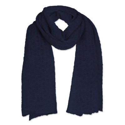 Midnight Blue Gossamer,'Textured 100% Baby Alpaca Scarf in Navy from Peru'