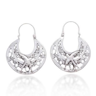 'Peaceful Doves' - Unique Animal Themed Vintage Style Silver Bird Hoo