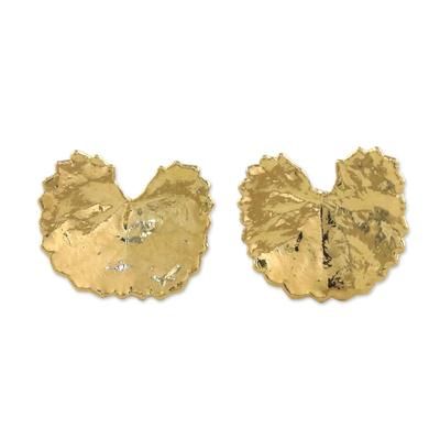 Shining Pennywort,'Gold Plated Natural Centella Leaf Earrings from Thailand'