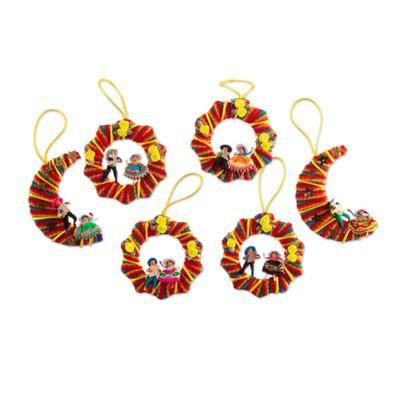 Cotton blend ornaments, 'Machu Picchu Feast' (set of 6)