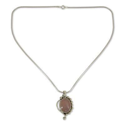 'Delhi Romance' - Handcrafted Sterling Silver and Rose Quartz Necklace
