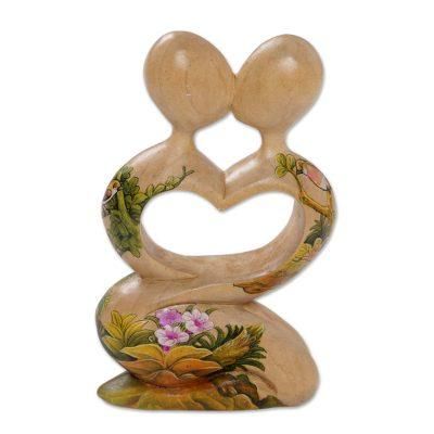 Blossoming Romance,'Hand Carved Jempinis Wood Romantic Statuette from Bali'