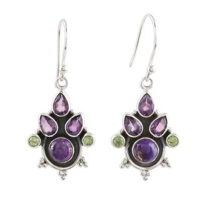 'Purple Multi-Gemstone Sterling Silver Dangle Earrings'