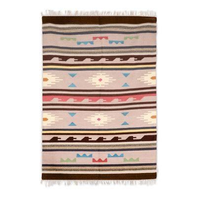 Geometric Rainbow,'Handwoven Striped Geometric Wool Area Rug from India (4x6)'