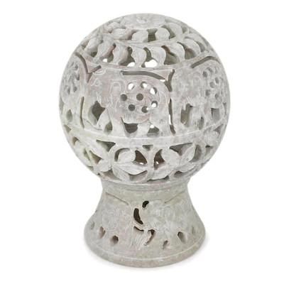 'Elephant Parade' - India Hand Carved Soapstone Candle Holder