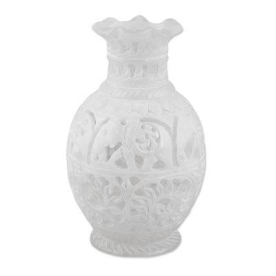 Royal March,'Round Jali Pattern Alabaster Decorative Vase from India'