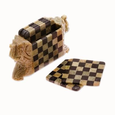 'Elephant Chess' (set of 6) - Natural Soapstone Hand Crafted Coasters and Holder