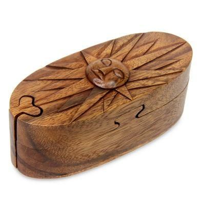 Wood puzzle box, 'Balinese Sun'