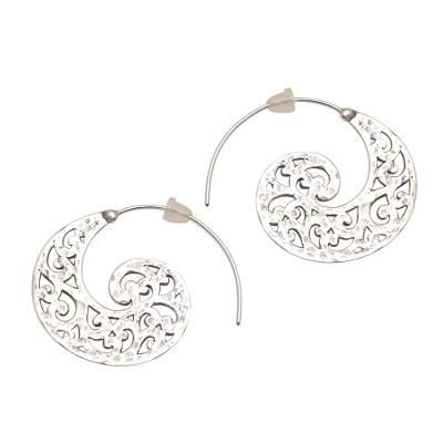 Wave Crests,'Openwork Sterling Silver Half-Hoop Earrings from Bali'