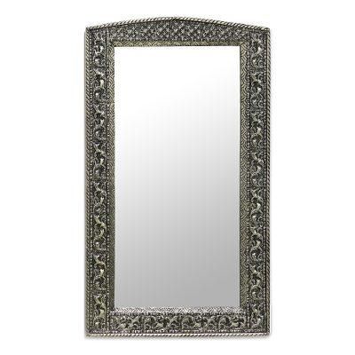 Mirror, 'Luxury' - Fair Trade Mirror Hand Craftd Repousse Brass Nickel