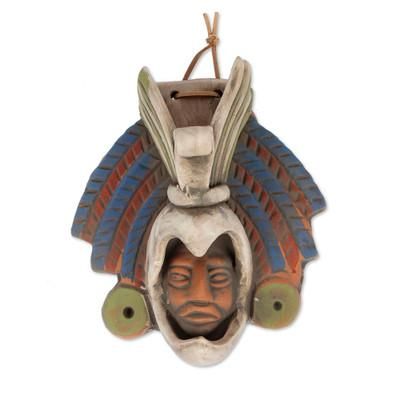 Noble Eagle,'Earthtone Noble Eagle Warrior Handcrafted Ceramic Wall Mask'