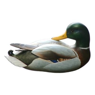 Wood sculpture, 'Large Male Mallard' - Handmade Wood Duck Sculpture