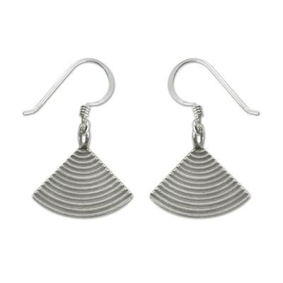 Sterling silver dangle earrings, 'Silver Fans'