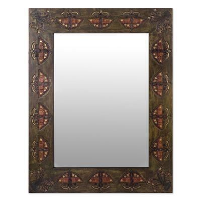Inca Butterfly,'Artisan Crafted Tooled Leather Wall Mirror'