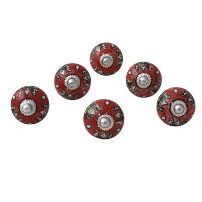 Charming Red Flowers,'Ceramic Cabinet Knobs Floral Red (Set of 6) from India'