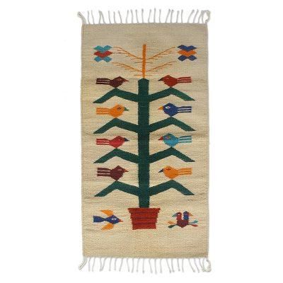 Birds and Corn,'Artisan Crafted Wool Area Rug with Birds (2x3.5)'
