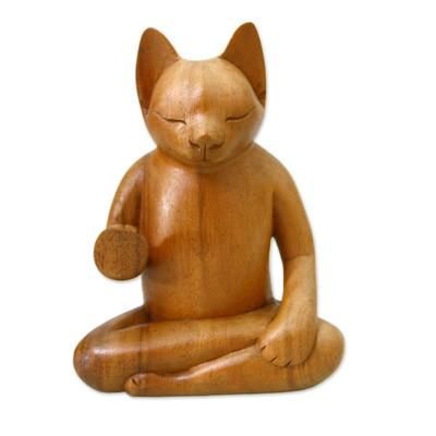 'Blessing Cat' - Original Wood Sculpture from Indonesia
