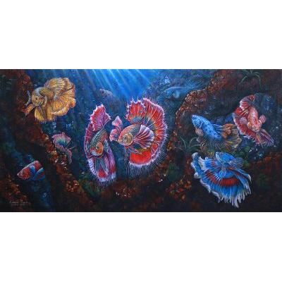 9 Betta Fish,'Signed Painting of Betta Fish from Bali (2019)'