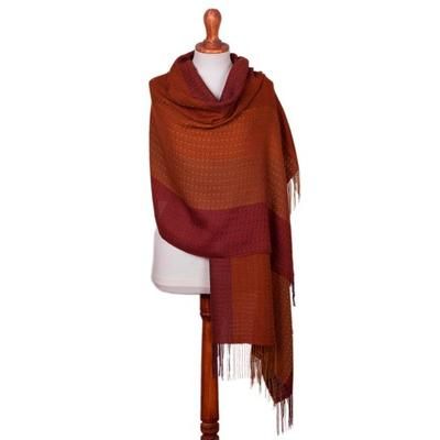 'Handwoven Autumn-Colored Baby Alpaca Blend Shawl from Peru'