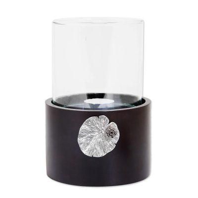 Elegant Lotus,'Lotus Motif Wood and Pewter Tealight Holder'