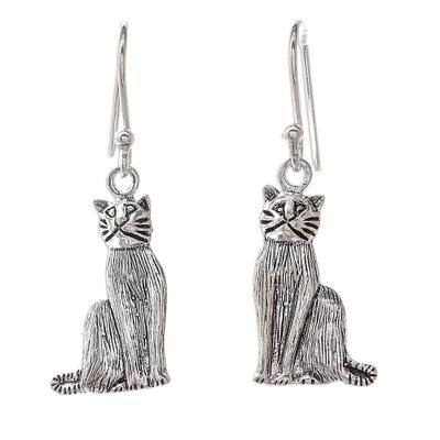 Mister Cat,'Sterling Silver Cat Dangle Earrings from Thailand'