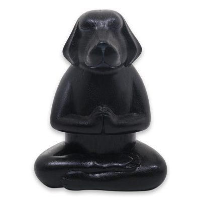 Wood sculpture, 'Meditating Black Puppy'