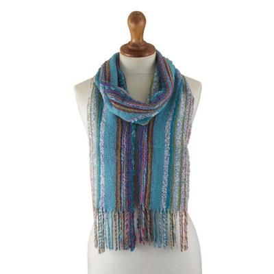 Andean Sky,'Handwoven Baby Alpaca Blend Colorful Striped Scarf from Peru'