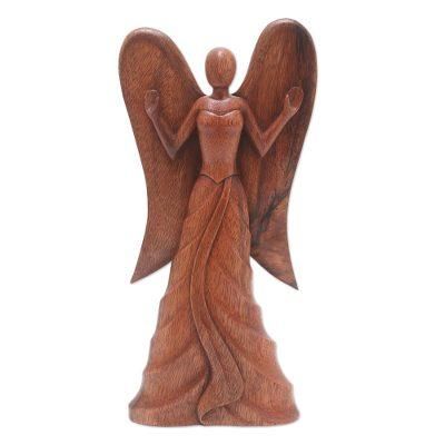 Angel in Heaven,'Hand Carved Suar Wood Angel Statuette'