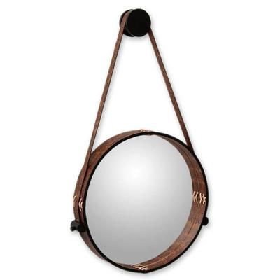 New Moon,'Contemporary Rustic Leather Wall Mirror'