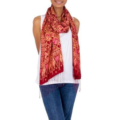 'Jakarta Lady' - Artisan Crafted Geometric Silk Patterned Shawl