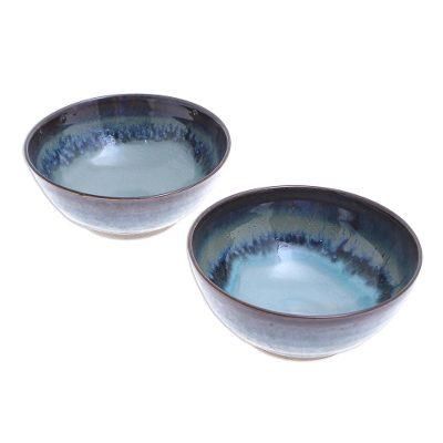 Blue Crush,'Hand Crafted Blue Ceramic Cereal Bowls (Pair)'