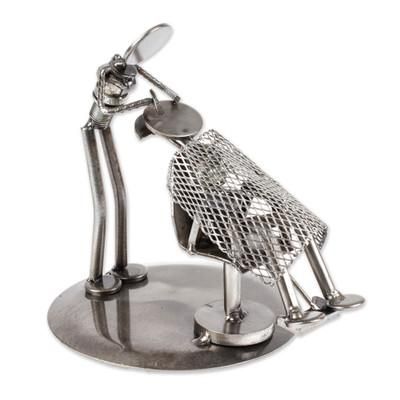 Rustic Barber,'Rustic Metal Sculpture of Barber from Mexico'