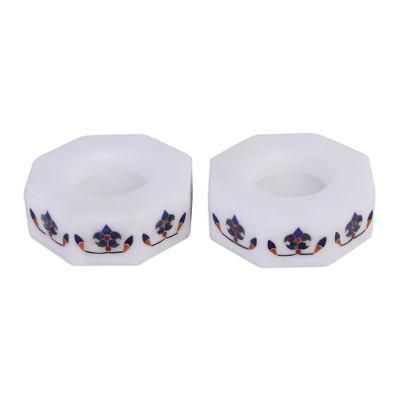 Floral Alliance in Blue,'Octagon Marble Tealight Holders with Blue Buds (Pair)'