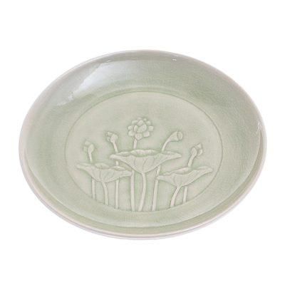 Flavorful,'Hand Crafted Celadon Ceramic Lotus Flower Salad Plate'
