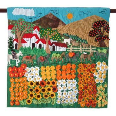 Sunflower Farm,'Hand Crafted Peruvian Folk Art Applique Wall Hanging'