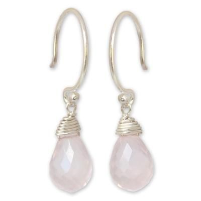 'Dewdrops' - Hand Made Sterling Sivler and Rose Quartz Dangle Earrings