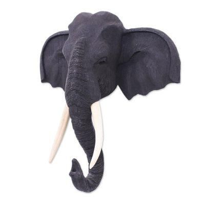 Knowing in Black,'Black Teak Wood Elephant Sculpture'